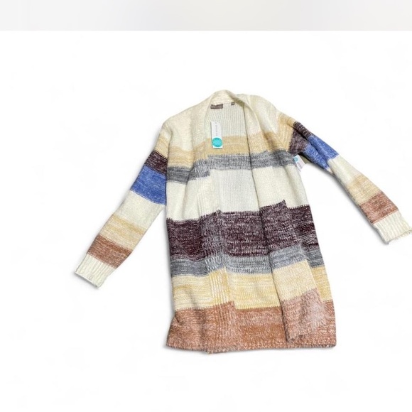 Evolution by Cyrus NWTGS Chic Striped Cardigan in Cream, Blue, and Brown - Picture 1 of 4